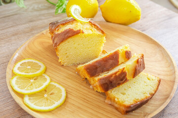 Homemade glazed lemon pound cake