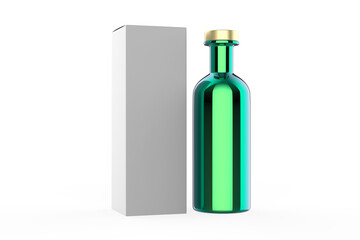 Glass Bottle Mockup with box isolated white background. 3d illustration