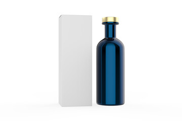 Glass Bottle Mockup with box isolated white background. 3d illustration