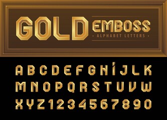 Gold Alphabet Letters and numbers, Modern embossed font alphabet letters