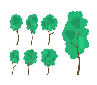 Set with trees for your design. Forest and hedges. Cartoon vector illustration in flat style.