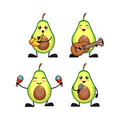 vector illustration of cute avocado fruit playing music theme bundle set. cute avocado fruit Concept White Isolated. Flat Cartoon Style Suitable for Landing Page, Banner, flyer, Sticker.