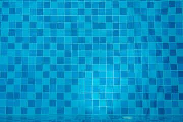Fototapeta premium Blue clear water of swimming pool with mosaic bottom. Top view.
