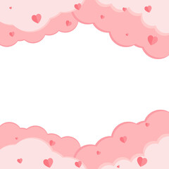 Background for the day of love, valentine's day, birthday party, wedding anniversary party, sky full of clouds, red pink heart, beautiful decoration, vector cartoon illustration.
