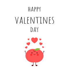Fototapeta premium Happy valentines day. Apple character. Characters send hearts and love. Characters send happiness.