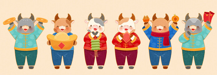 2021 cute cow character set