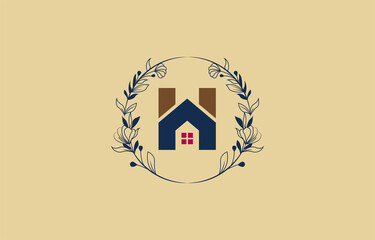 real estate logo design in letter H shape in flower circle frame