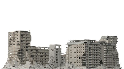 Fototapeta na wymiar Ruined buildings isolated on white 3d illustration