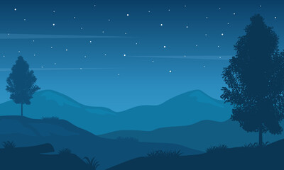 Beautiful scenery sky with stars at night. Vector illustration