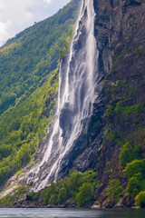 Beautiful Seven sisters waterfall in Geiranger fjord, Norway