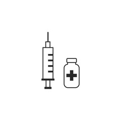 Virus pandemic injection virus cartoon illustration, vaccine medicine, syringe, treatment disease, vaccine icon line flat vector illustration