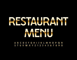 Vector elegant template Restaurant Menu. Shiny Gold Font. Luxury Alphabet Letters and Numbers set