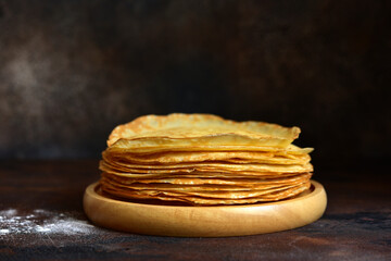 Stack of thin pancakes or crepes.