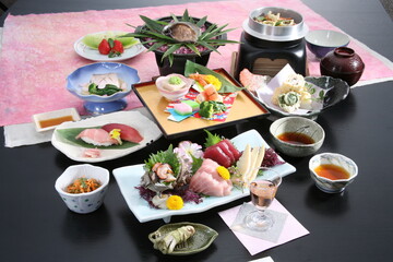 会席　和　料理 刺身　鮪造り　調理　煮付　懐石　盛り付け　和食　日本新鮮　鮮魚　お刺身　JAPAN