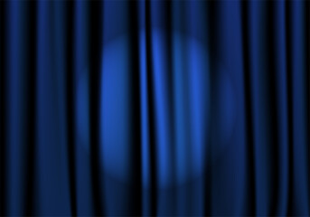 Illustration of a spotlight illuminating a dark blue curtain. Vector illustration.