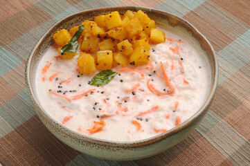 curd rice and potato curry a south Indian meal