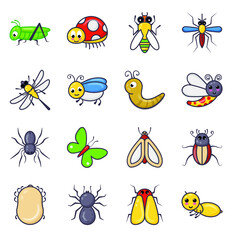 
Invertebrate Bugs and Flying Insects Flat Icons 
