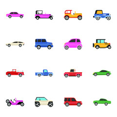 
Logistic Trucks and Road Trip Transports Flat Icons 
