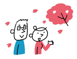 桜を見ている男女　上半身