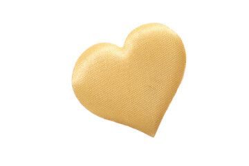 gold yellow fabric heart isolated on white background.