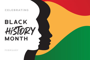 African-Americans history or black history month lettering with people silhouette on colorful background. Vector illustration - obrazy, fototapety, plakaty