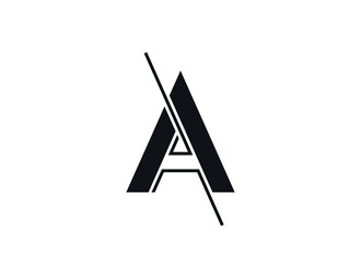 Letter A logo in a moden geometric style with cut out and lines. Vector