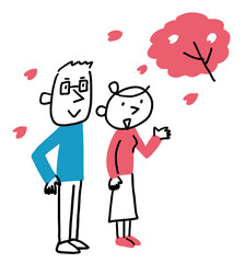 桜を見ている男女　全身