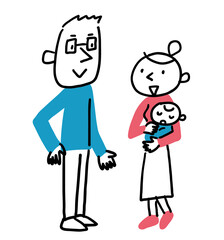 赤ちゃんを抱っこしている夫婦　全身