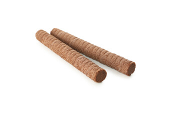 Chocolate wafer rolls isolated on white background