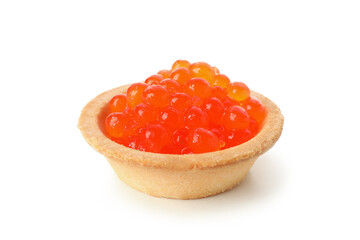Tartlet with red caviar isolated on white background