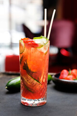 Strawberry coctail. A refreshing fruit cocktail.