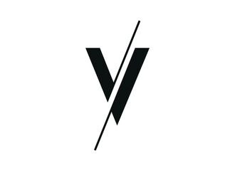 Letter V logo design in a moden geometric style with cut out slash and lines. Vector	 - obrazy, fototapety, plakaty