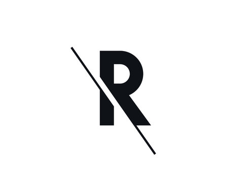 Letter R logo design in a moden geometric style with cut out slash and lines. Vector	