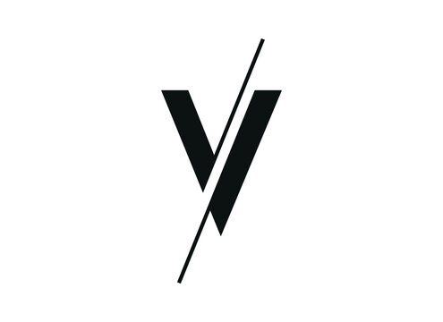 Letter V logo design in a moden geometric style with cut out slash and lines. Vector	