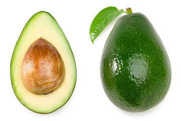 fresh avocado with slices isolated on white background. top view. clipping path
