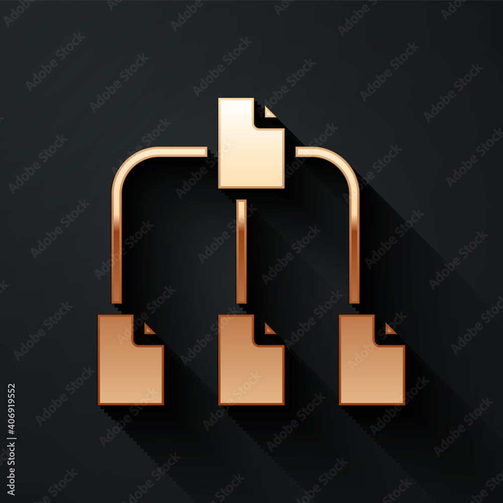 Aufkleber gold folder tree icon isolated on black background. computer network file folder organization struct