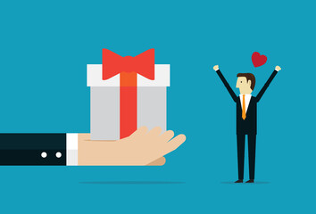Businessman holding a big gift box