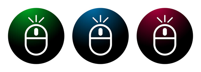 Wireless mouse icon night surface round button set illustration