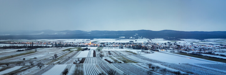 Fototapeta na wymiar Village of Schützen in Burgenland Panorama with snow