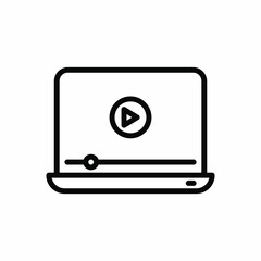 Video clips on the computer screen . E-learning video or previous tv shows, Line icon vector illustration.