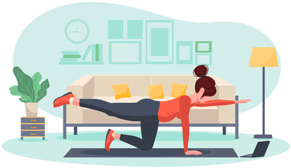 Young pregnant girl goes in for sports at home.