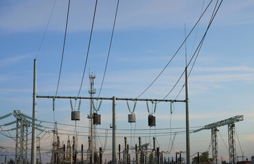 Modern electrical substation outdoors on sunny day