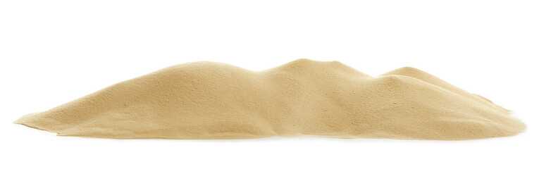 Fototapeta na wymiar Heap of dry beach sand on white background