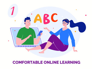 E-learning, distance learning. Modern vector illustration of educational concept for online platforms, websites, mobile applications.