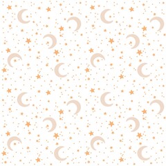 Seamless children's vector background. Cute pictures of sky, moon and stars. Children's print in soft pastel colors. For fabrics, covers, clothing, textiles, wallpaper.