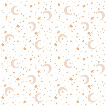 Seamless children's vector background. Cute pictures of sky, moon and stars. Children's print in soft pastel colors. For fabrics, covers, clothing, textiles, wallpaper.