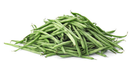 Fototapeta premium Delicious fresh green beans on white background