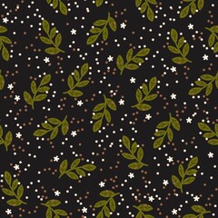 Obraz premium Seamless children's background with small flowers and branches. Creative kids urban texture for fabric, packaging, textile, wallpaper, clothing. Seamless pattern with creative decorative flowers 