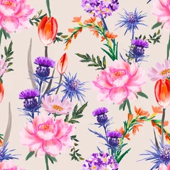 Fototapete Rund Artistic flower hand painted soft and gentle mood seamless pattern blooming floral in many kind og flowers vector EPS10 ,Design for all graphic prints type © MSNTY_STUDIOX