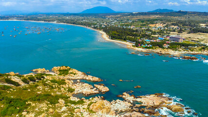 Obraz premium Ke Ga beach at Mui Ne, Phan Thiet, Binh Thuan, Vietnam. Ke Ga Cape or lighthouse is the most favourite destination for visitors to La Gi, Binh Thuan Province. Selective focus.